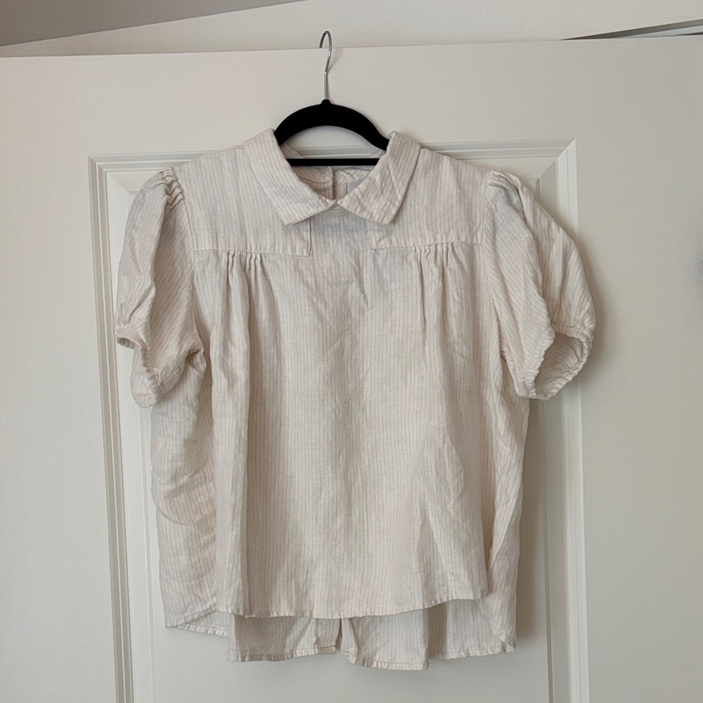 Striped Cream Short Sleeve Blouse